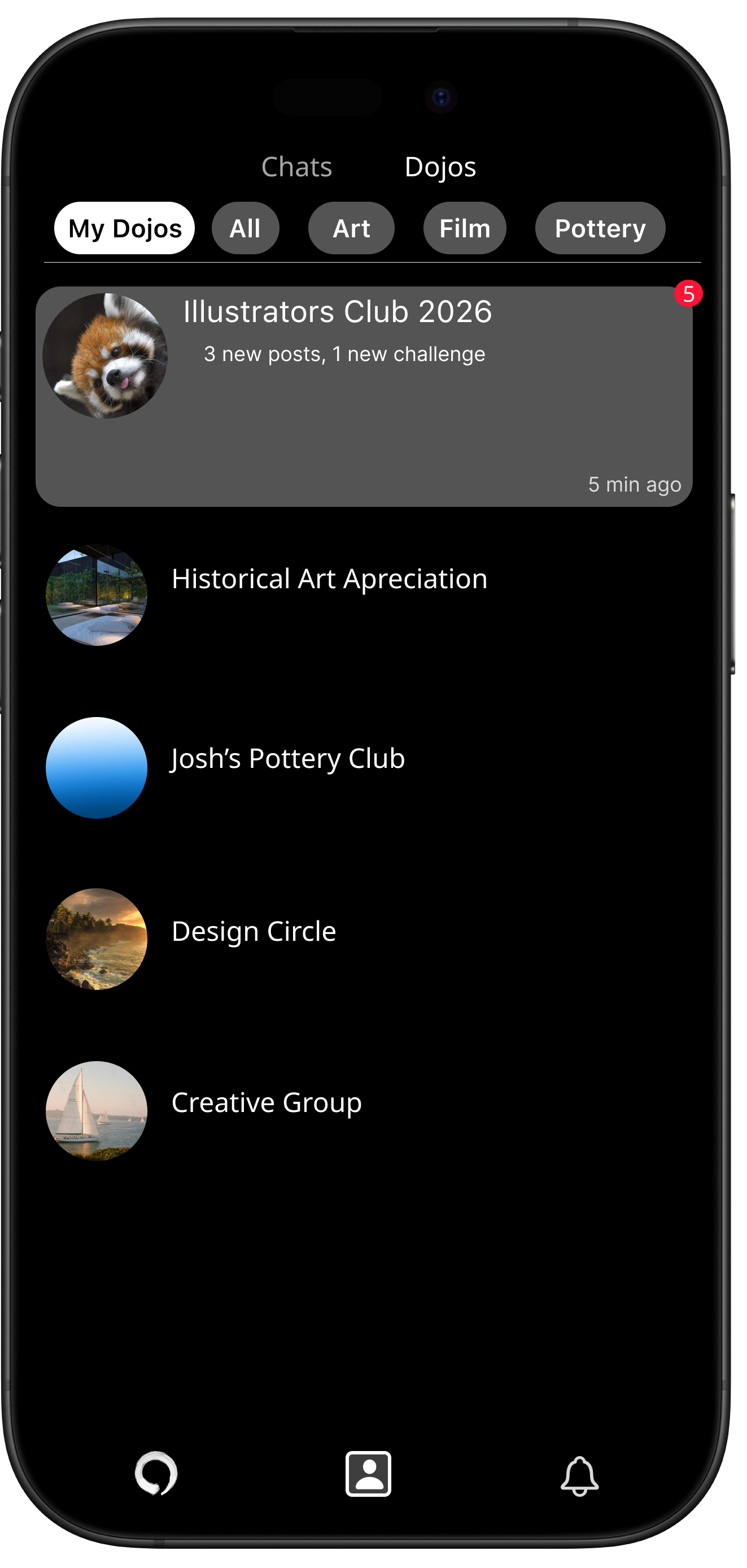 Dojo interface showing creative Dojos for art clubs